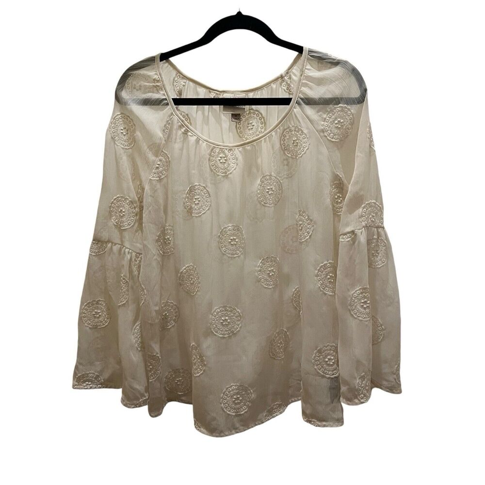 Knox Rose Ivory Floral Sheer Long Bell Sleeves Boho Cottage Core Women Size M